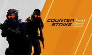Dwóch żołnierzy w goglach z pomarańczowymi soczewkami, gotowych do akcji. Logo Counter-Strike 2.