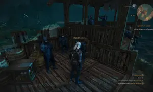 Geralt wita się z nilfgaardzkimi żołnierzami, którzy mają alternatywny wygląd jaskra.