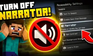 Jak wyłączyć narratora w Minecraft. Steve jest przerażony, a na ekranie widać menu ustawień dostępności z podświetloną opcją "Narrator".
