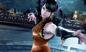 Ling Xia z Tekken 7 w pomarańczowej sukience, gotowa do walki. Dowiedz się, jak odblokować postacie w Tekken 7 i odkryj jej sekrety!