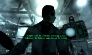 Włączając spolszczenie do Fallout 3 GOTY, widzimy naukowca w masce, który komentuje projekt genowy.