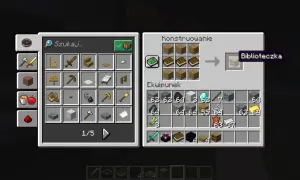 Jak zrobić książkę z piórem w Minecraft? W crafting table ułóż 3 deski i 3 księgi, by stworzyć biblioteczkę.