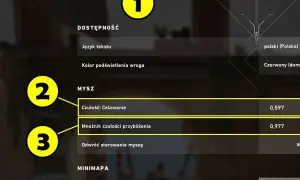 Ustawienia gry: czułość celowania 0,597, mnożnik czułości przybliżenia 0,977. Tudson settings.