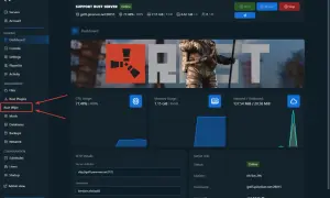 Panel administracyjny serwera Rust, opcja "Rust Wipe" podświetlona.