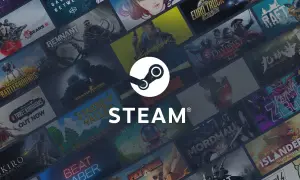 Tło z okładkami gier Steam, logo Steam i napisem "STEAM". Wiele tytułów, jak widać, ile jest gier na Steam.