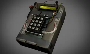 Bomba CS GO z klawiaturą numeryczną i wyświetlaczem, gotowa do aktywacji.
