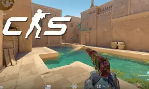 Gracz CS GO z pistoletem w ręku, gotowy do akcji w stylu Overwatch, na mapie Canal.