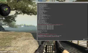 Komenda na HP: sv_infinite_ammo 1. Widać konsolę gry z wpisanymi komendami i ładunek C4.
