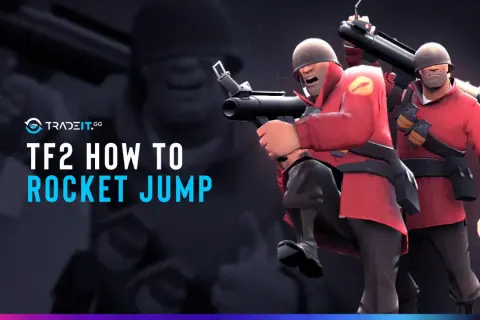 Dwóch żołnierzy z TF2 w czerwonych strojach, jeden z rakietnicą, gotowych do skoku.