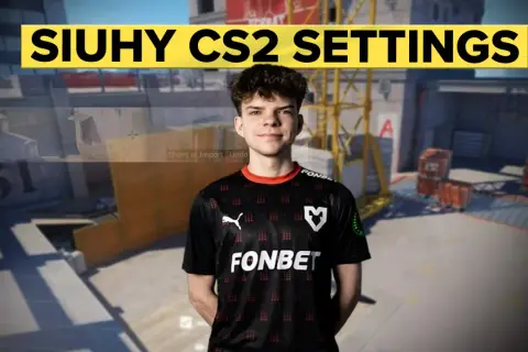 Siuhy w grze CS2, prezentuje swoje ustawienia. Widoczny jest gracz w koszulce z logo FONBET.
