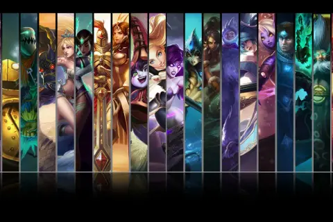 Wiele postaci z League of Legends, od wojowników po magów. Ile jest postaci w lolu? Tego obrazek nie zdradza, ale pokazuje ich różnorodność.