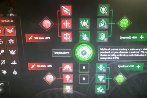 Drzewko umiejętności Wiedźmina 3: siła ataku +60%, toksyczna krew i żywotność +900. To najlepszy build wiedzmin 3 dla gracza.
