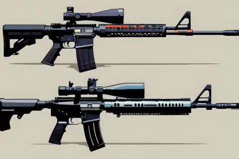 Dwa karabiny z lunetami: górny M4A4 z czerwonymi akcentami, dolny M4A1-S z jaśniejszym przednim chwytem.