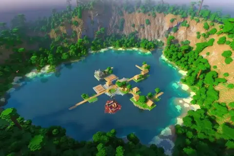 Wspaniałe seedy do Minecraft: wyspa z wioską na wodzie, otoczona bujną dżunglą i klifami. Idealne miejsce na przygodę!