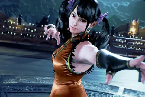 Ling Xia z Tekken 7 w pomarańczowej sukience, gotowa do walki. Dowiedz się, jak odblokować postacie w Tekken 7 i odkryj jej sekrety!
