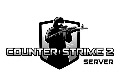 Logo z postacią w hełmie i z karabinem, napis "COUNTER+STRIKE 2 SERVER".