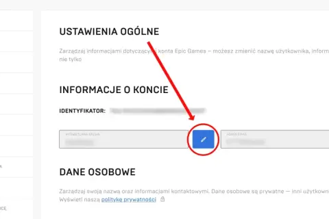 Zmiana nicku Fortnite w ustawieniach konta Epic Games. Kliknij ikonę edycji obok wyświetlanej nazwy, aby zmienić swój nick.