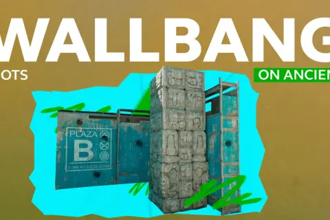 WALLBANG SPOTS ON ANCIENT" - kamienne bloki z hieroglifami, niebieskie ściany z napisem "PLAZA B ZONA ARQUEOLOGICA".