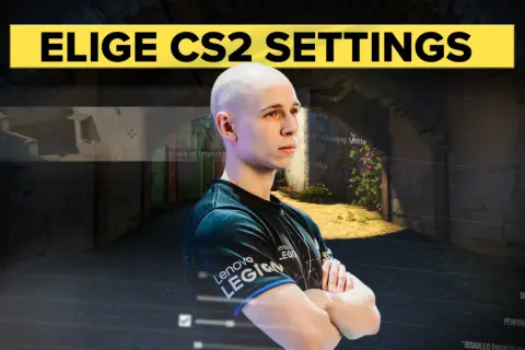 Młody gracz w koszulce Lenovo Legion, obok menu ustawień CS2. Wybierz najlepsze elige settings dla swojej gry.