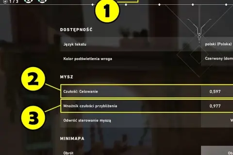 Ustawienia gry: czułość celowania 0,597, mnożnik czułości przybliżenia 0,977. Tudson settings.