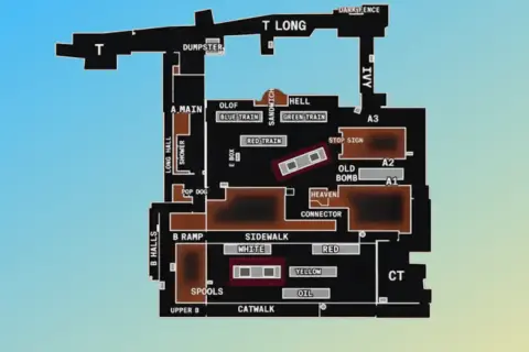 Mapa z nazwami lokacji, np. "Red Train", "Blue Train", "Hell", "Heaven". Użyteczne do komunikacji w grze, czyli train callouts.