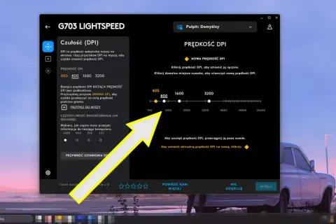 Ustawienia DPI myszy G703. Zwiększ precyzję wskaźnika CS GO, dostosowując suwak DPI.