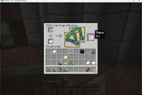 Jak zrobić stół kartograficzny w Minecraft: połącz mapę z pustą mapą, by stworzyć nową, powiększoną mapę.