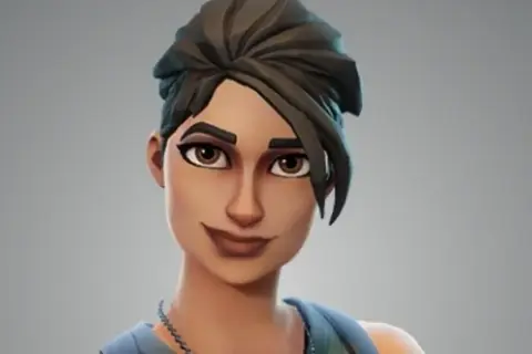 Postać z gry Fortnite, często nazywana "bambik" przez graczy, z charakterystyczną fryzurą i wyrazistymi brwiami.
