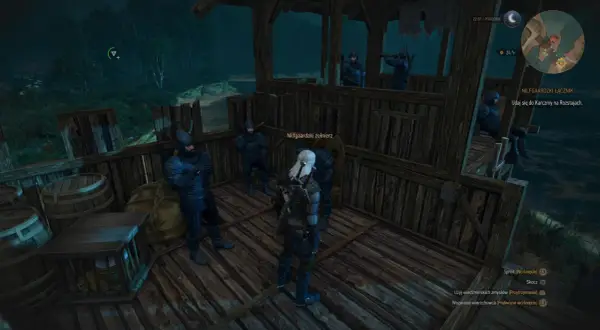 Geralt wita się z nilfgaardzkimi żołnierzami, którzy mają alternatywny wygląd jaskra.