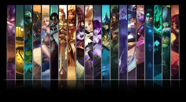 Wiele postaci z League of Legends, od wojowników po magów. Ile jest postaci w lolu? Tego obrazek nie zdradza, ale pokazuje ich różnorodność.