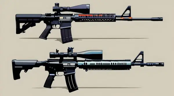 Dwa karabiny z lunetami: górny M4A4 z czerwonymi akcentami, dolny M4A1-S z jaśniejszym przednim chwytem.