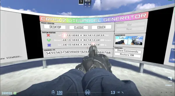 Gracz dostosowuje s1mple viewmodel w grze, wybierając pozycję, przesunięcie i pole widzenia.