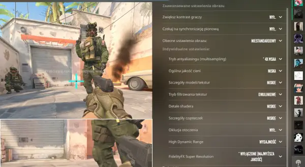 Ustawienia graficzne CS:GO, gdzie można znaleźć opcję jak wyłączyć rozgrzewkę. Widok menu z opcjami graficznymi.
