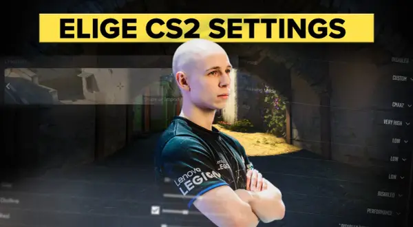 Młody gracz w koszulce Lenovo Legion, obok menu ustawień CS2. Wybierz najlepsze elige settings dla swojej gry.