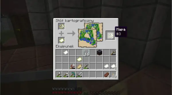 Jak zrobić stół kartograficzny w Minecraft: połącz mapę z pustą mapą, by stworzyć nową, powiększoną mapę.