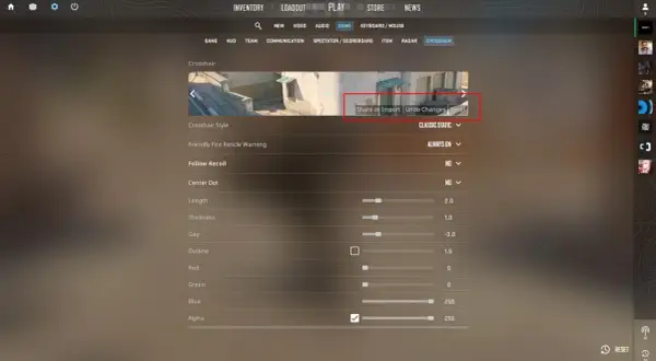 Ustawienia celownika w grze. Możliwość udostępniania lub importowania konfiguracji ropz crosshair.