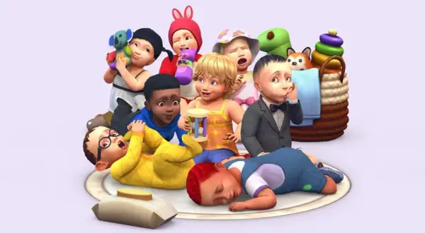 Grupa niemowląt z gry The Sims 4, gotowych na przygody. Chcesz przyspieszyć ciążę? Sprawdź the sims 4 ciąża kody!