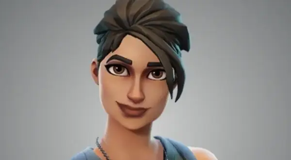 Postać z gry Fortnite, często nazywana "bambik" przez graczy, z charakterystyczną fryzurą i wyrazistymi brwiami.