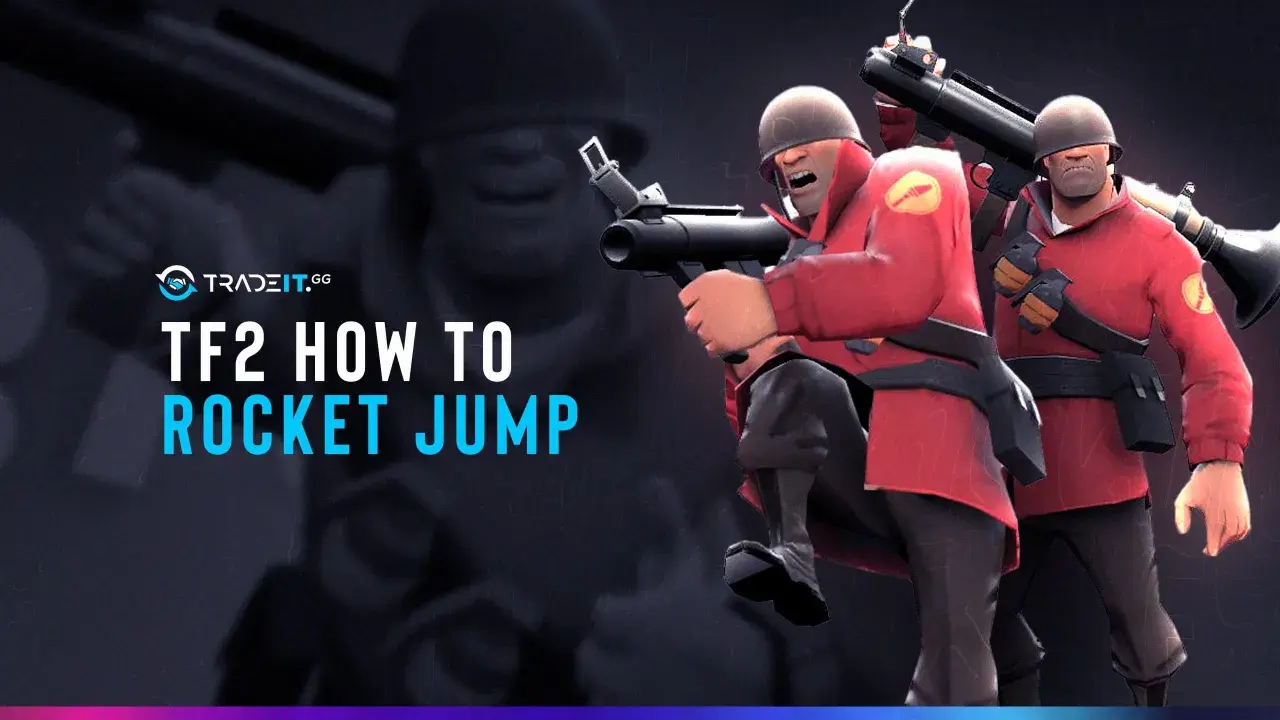 Dwóch żołnierzy z TF2 w czerwonych strojach, jeden z rakietnicą, gotowych do skoku.