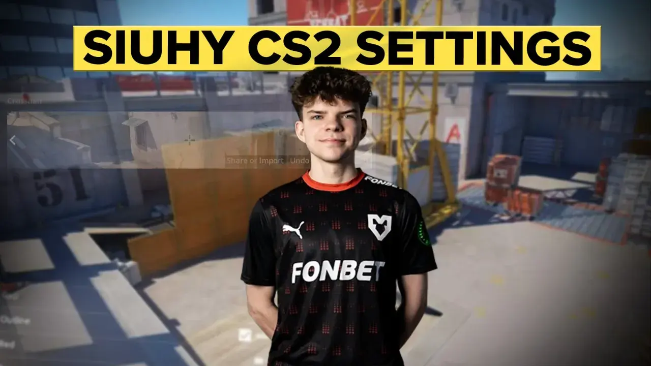 Siuhy w grze CS2, prezentuje swoje ustawienia. Widoczny jest gracz w koszulce z logo FONBET.