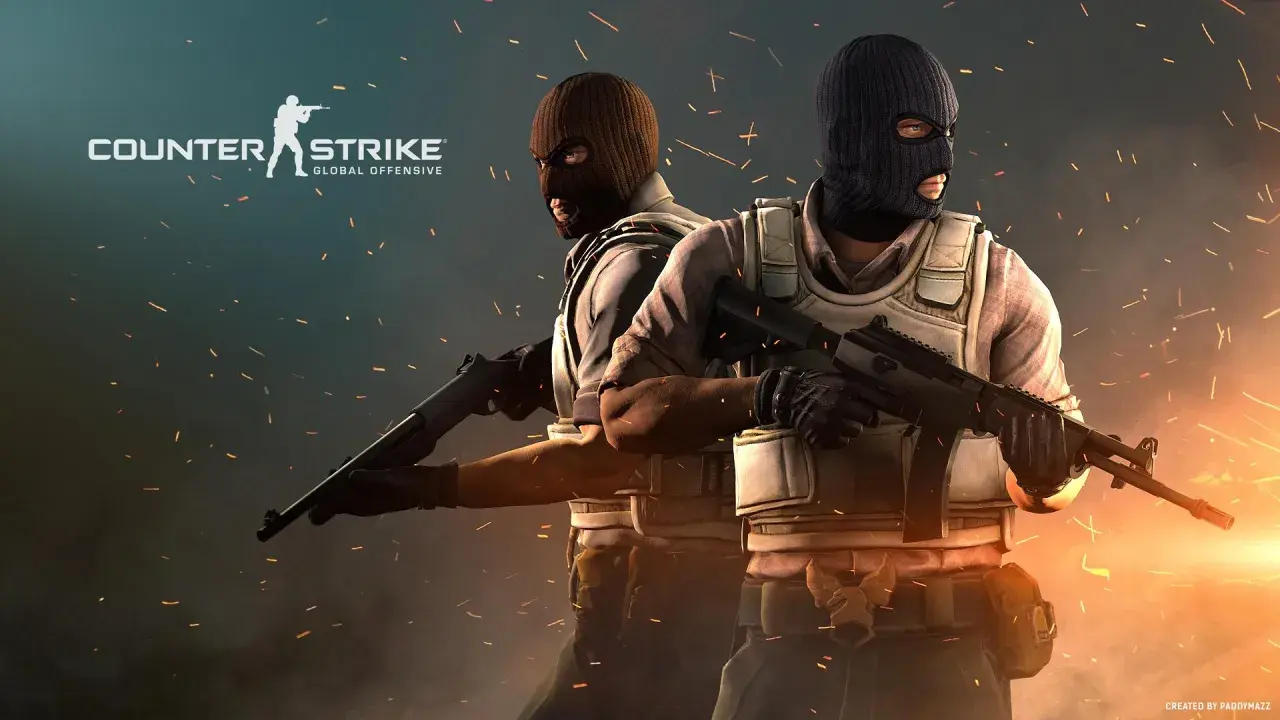 Dwóch zamaskowanych graczy Counter-Strike: Global Offensive z bronią, gotowych do akcji. Idealny obrazek do poradnika CS GO.