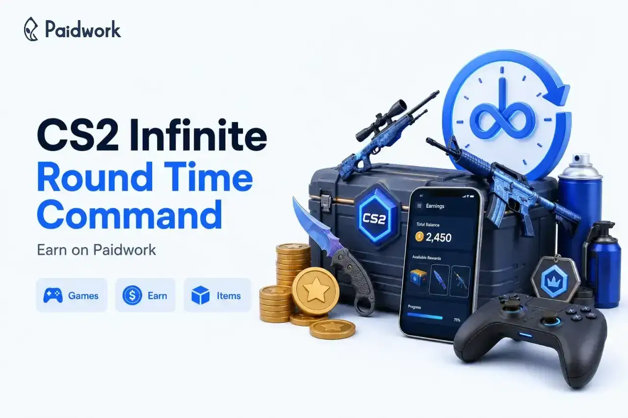 CS2 Infinite Round Time Command na Paidwork. Zdobądź broń, przedmioty i zarabiaj, grając.
