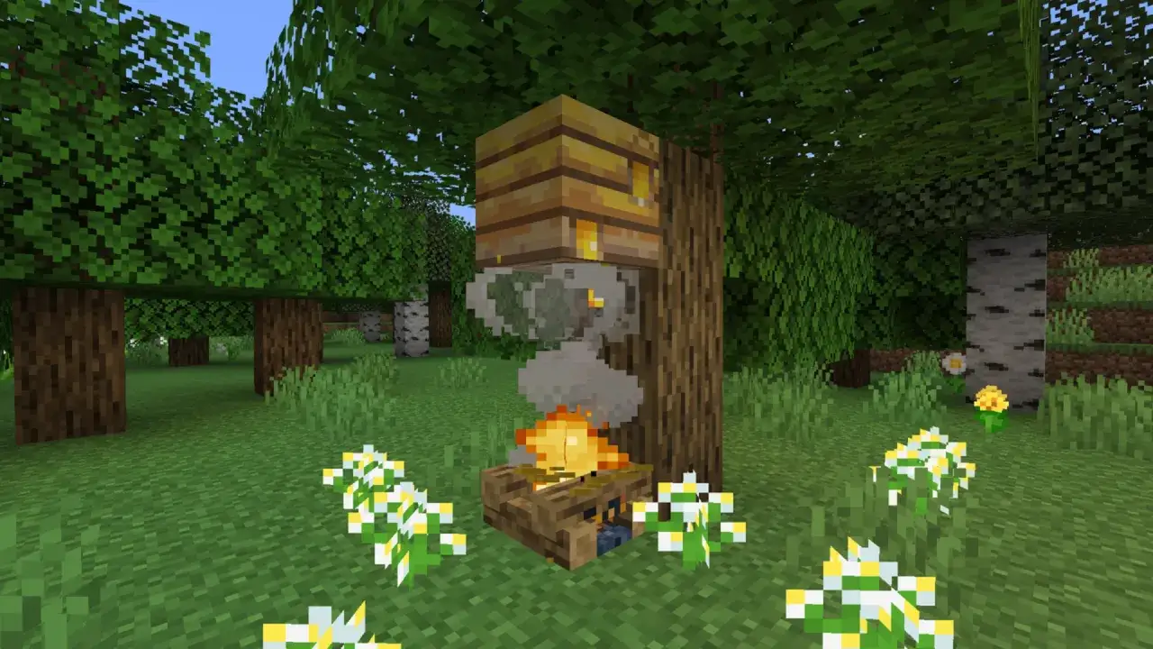 Ule w Minecraft zbierają nektar, tworząc pyszny plaster miodu. Dym z ogniska uspokaja pszczoły.
