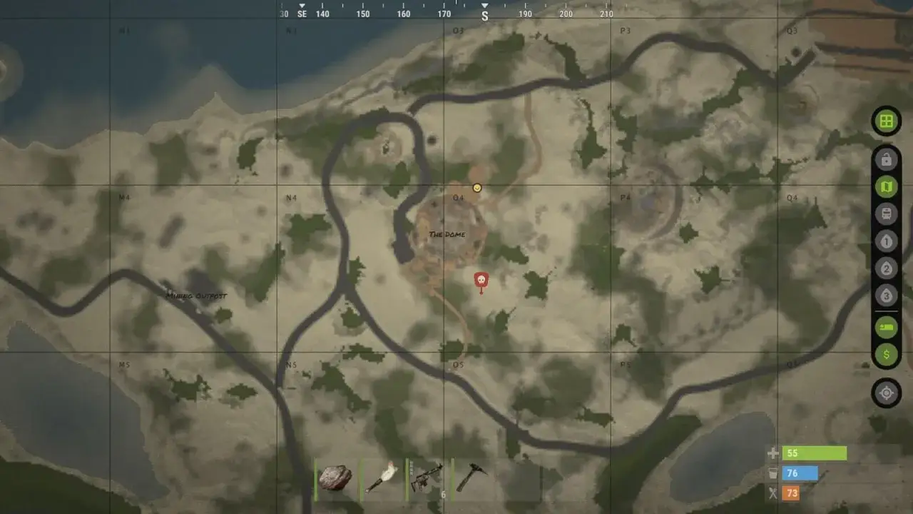 Mapa gry Rust z zaznaczonym 