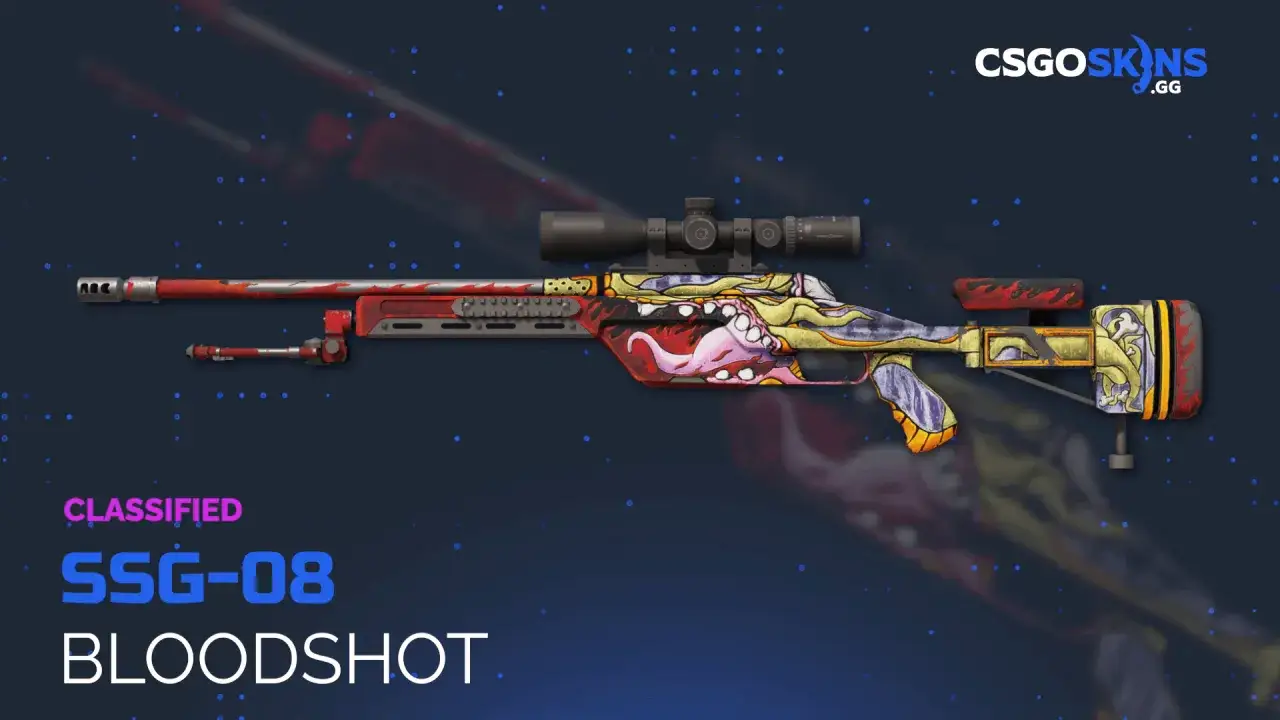 SSG 08 Bloodshot, skin do CS:GO z motywem smoka. Klasyfikowana broń snajperska.