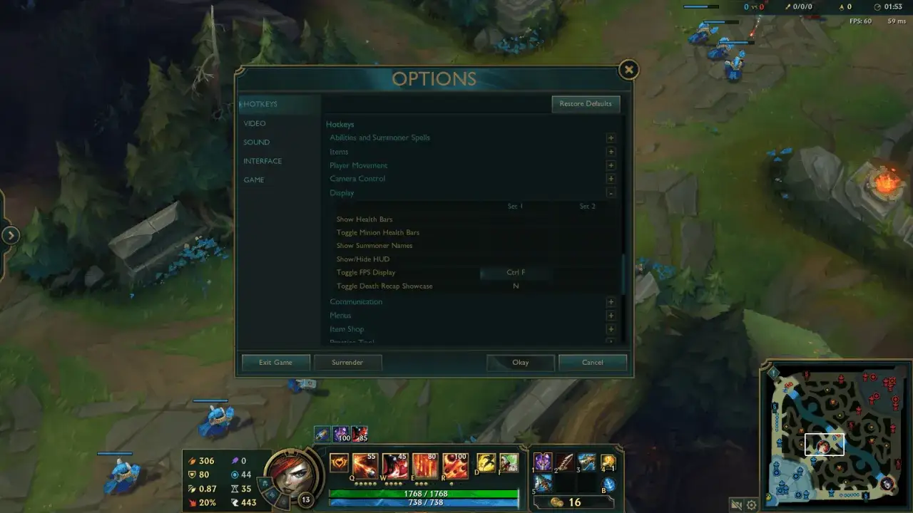 Ustawienia gry League of Legends, zakładka