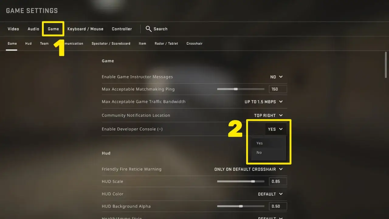Ustawienia gry CS:GO: wybierz