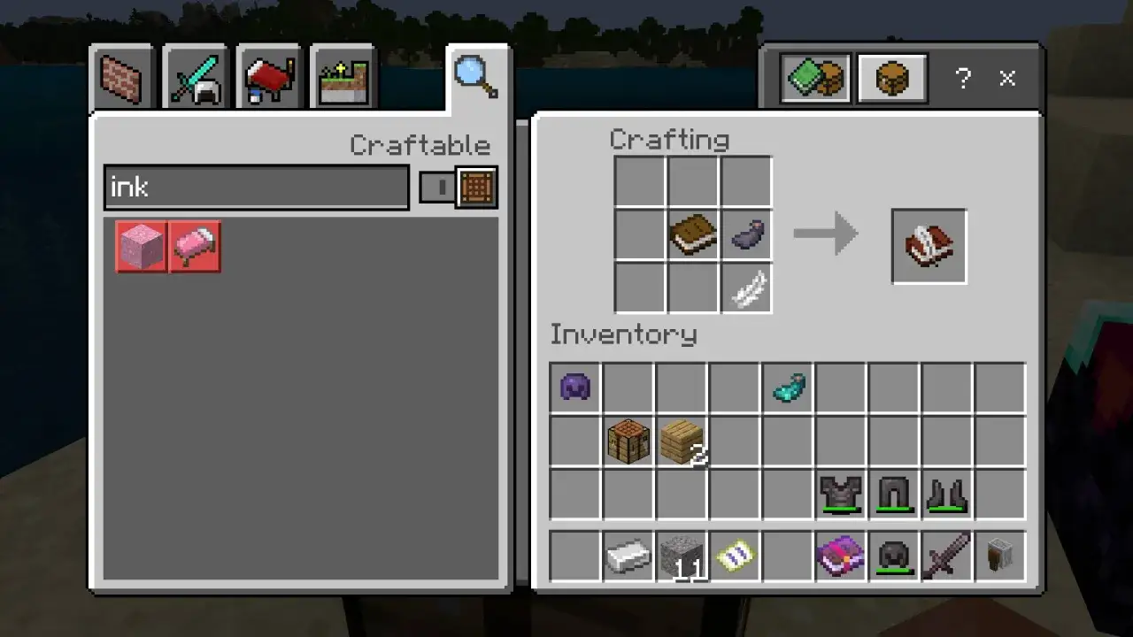 Jak zrobić książkę z pi&oacute;rem w Minecraft: potrzebujesz książki, pi&oacute;ra i atramentu.