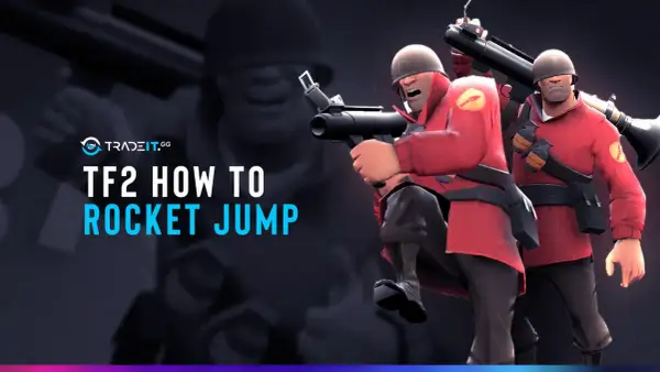 Dwóch żołnierzy z TF2 w czerwonych strojach, jeden z rakietnicą, gotowych do skoku.