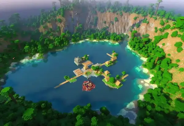Wspaniałe seedy do Minecraft: wyspa z wioską na wodzie, otoczona bujną dżunglą i klifami. Idealne miejsce na przygodę!